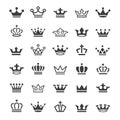 Set black vector king crowns and icon on white background.