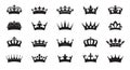 Set of black vector king crowns icon on white background. Vector Illustration. Emblem, icon and Royal symbols