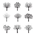 Set of black vector trees. Vector Illustration.