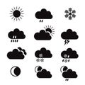 Set of black Vector Waether Icons. Royalty Free Stock Photo