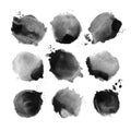 Set of black vector watercolor stain