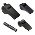 The set of black vector whistles for sport referee or coach