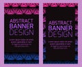 Set of black vertical banners with triangular poligonal background. Objects separate from the background. Vector neon template