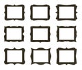 Set of black vintage frame silhouettes with holes. Blank borders of various shapes. Jpeg illustration