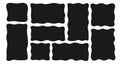Set of black wavy rectangle shape. Drawing organic blank background. Color speech bubble blobs. Textbox in doodle and hand drawn