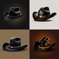 Set of black cowboy hat illustration for design. AI Royalty Free Stock Photo