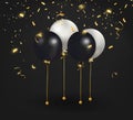 Set of black, white balloons with gold confetti. Celebrate a birthday, Poster, banner happy anniversary. Realistic Royalty Free Stock Photo