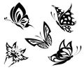 Set black white butterflies of a tattoo Royalty Free Stock Photo