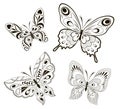 Set  black white butterflies of a tattoo Royalty Free Stock Photo