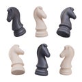 Set of black and white chess knights. Realistic game figures in different positions Royalty Free Stock Photo