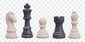 Set of black and white chess pieces. Realistic knight, king, pawn, rook, bishop Royalty Free Stock Photo