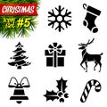 Set of black-and-white christmas icons