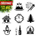 Set of black-and-white christmas icons