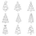 Set of black and white Christmas trees. Vector illustrations. Royalty Free Stock Photo