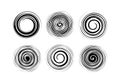 Set Black And White Circles, Twisted Swirl Silhouette On White Background, Abstract Spiral, Vector Illustration