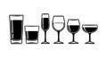 Set of black and white cocktail glasses and drinkware silhouette vector illustration for bar and beverage design Royalty Free Stock Photo