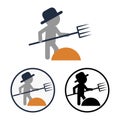 Set of black and white and color icons of the farmer with pitchfork Royalty Free Stock Photo