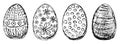 Set of black and white contour vector sketches of Easter eggs