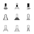 Set of black white door and stairs icon with front entrance and exit for the input and output, vector illustration