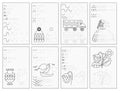 Set of black and white educational pages on square paper for kids. Printable worksheet for children textbook.