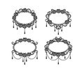 Set of black and white exquisite vintage frames with roses and beads Royalty Free Stock Photo
