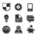 Set of black and white flat icons for websites and applications
