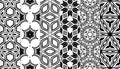 Set of black and white geometric seamless patterns.