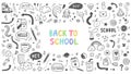 Set of black and white hand drawn school doodle elements,stars,symbols and stationery.Back to school lettering.F Royalty Free Stock Photo