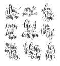 Set of black and white hand written lettering phrase about love Royalty Free Stock Photo