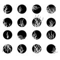 Set of black and white icons and badges. Outline drawing, sketch, drawn by ink. Outline of vector floral ornaments Royalty Free Stock Photo