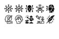 A set of black and white icons depicting artificial intelligence, robotics, and technological concepts in a clean, modern style. Royalty Free Stock Photo