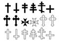 Black and white illustration of Christian Cross Orthodox Church, Lorraine, Maltese and Greek, vector