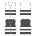Set of black and white illustration with protective vest with reflective stripes. Isolated vector objects.