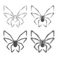 Set of black and white illustrations with butterfly shaped spider. Isolated vector objects. Royalty Free Stock Photo