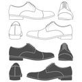 Set of black and white illustrations with classic men`s shoes. Isolated vector objects. Royalty Free Stock Photo