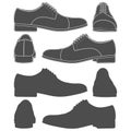 Set of black and white illustrations with classic mens shoes. Isolated vector objects. Royalty Free Stock Photo