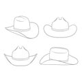 Set of black and white illustrations with cowboy hat. Isolated vector objects. Royalty Free Stock Photo