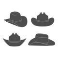 Set of black and white illustrations with cowboy hat. Isolated vector objects. Royalty Free Stock Photo