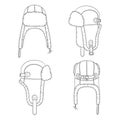 Set of black and white illustrations with flying cap with earflaps. Isolated vector objects.