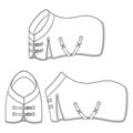 Set of black and white illustrations with horse blanket, horsecloth. Isolated vector objects. Royalty Free Stock Photo