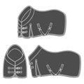 Set of black and white illustrations with horse blanket, horsecloth. Isolated vector objects Royalty Free Stock Photo