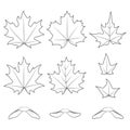 Set of black and white illustrations with maple leaves and seeds. Isolated vector objectsnd. Royalty Free Stock Photo