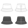 Set of black and white illustrations with a panama hat. Isolated vector objects.