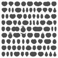 Set of black and white illustrations with tomatoes of various varieties and shapes. Isolated vector objects.