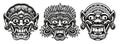 A set of black and white illustrations of traditional Indonesian masks Royalty Free Stock Photo