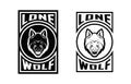 Set of black and white illustrations of a wolf head, text on a white background. Royalty Free Stock Photo