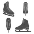 Set of black and white images with skates for figure skating. Isolated vector objects. Royalty Free Stock Photo