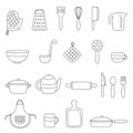 Set of black and white kitchen utensils. Vector illustrations. Royalty Free Stock Photo