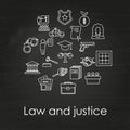 Set of black and white law and justice linear icons Royalty Free Stock Photo