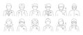 Set of black and white line drawn doctor icons